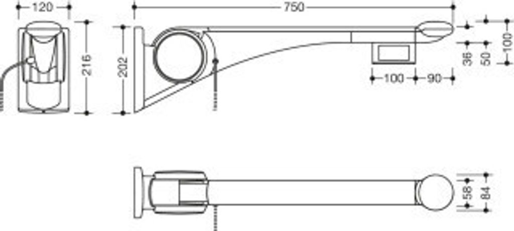 HEWI 802.50.44660 DR Stützklappgriff Premium,750 mm, re