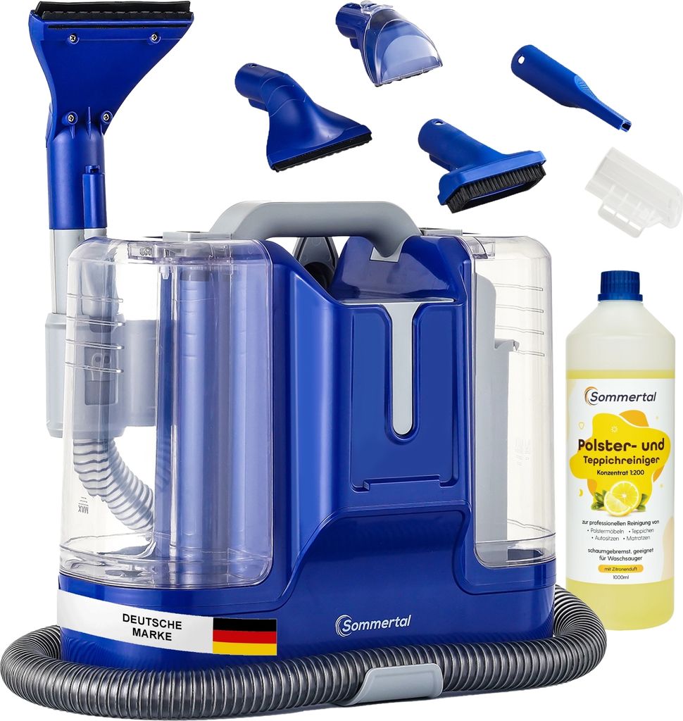 SOMMERTAL CompactCleaner WS450 5in1 +1L Polsterreiniger, Gerät für Teppiche, Treppen, Polster, Sofa, Auto, Tiere, Flecken, Leistungsstarker 450w ...