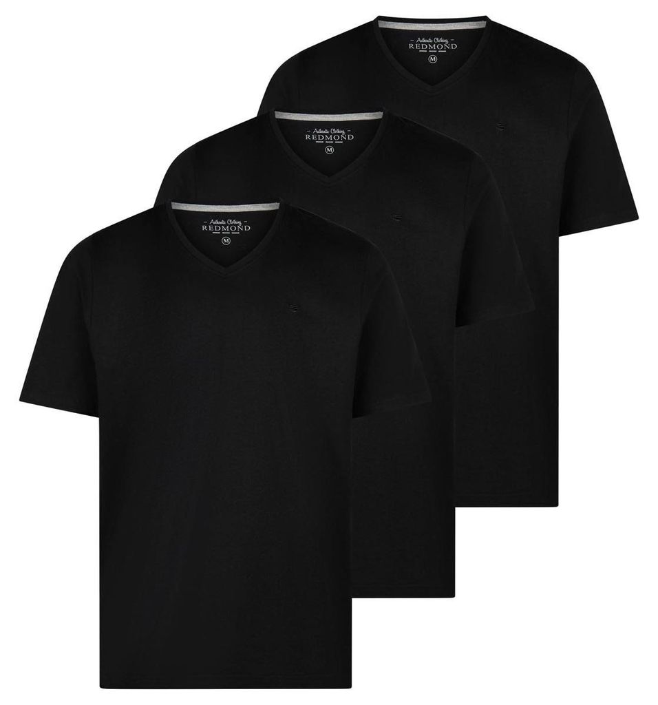 Redmond 3er Pack Basic T-Shirt Natürliches Material für hohen Komfort, Klassischer V-Ausschnitt, Vielseitig kombinierbares Basic