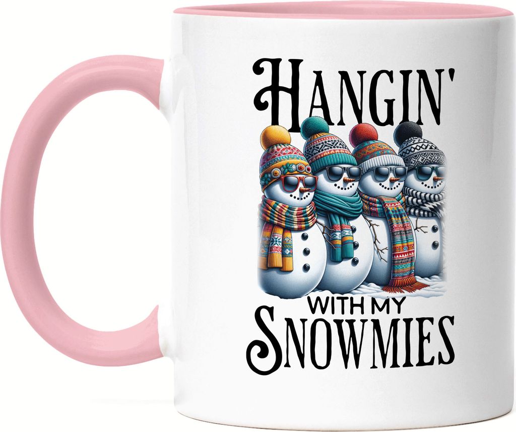Hangin' With My Snowmies Tasse rosa Weihnachten Schneemann Winter Party Geschenkidee