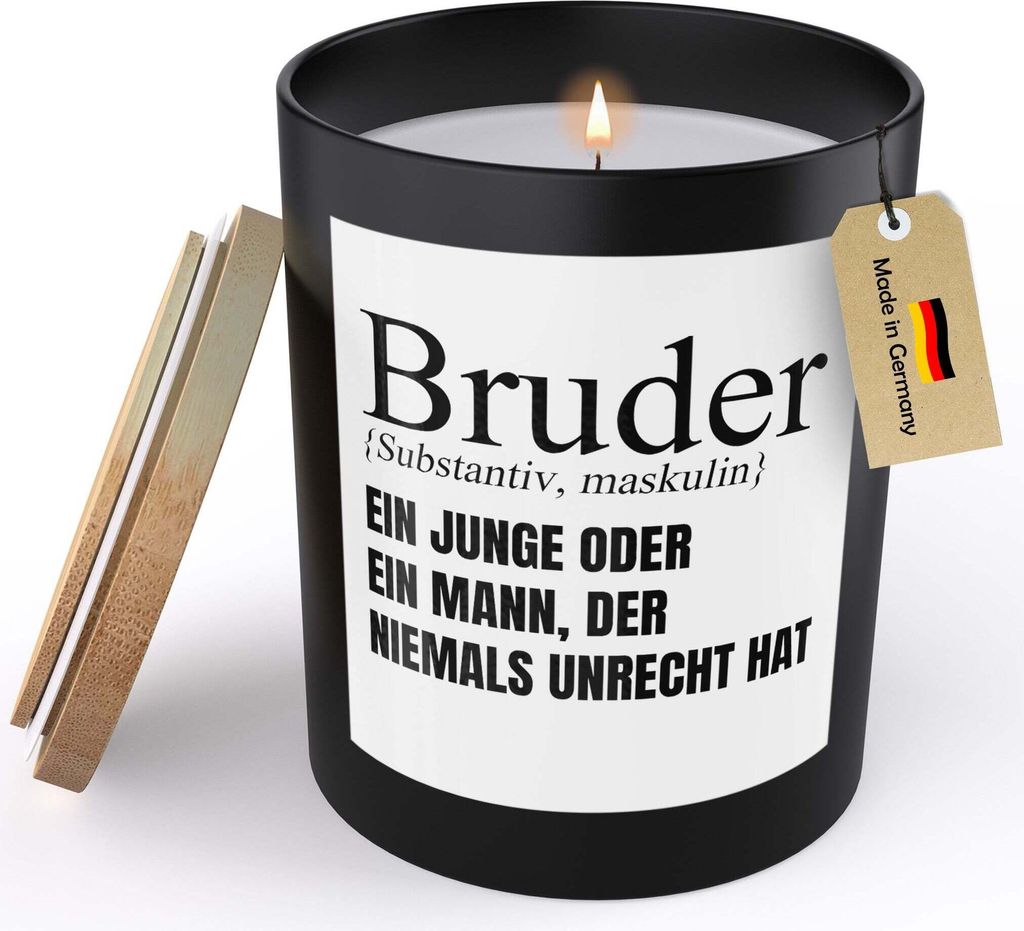 22Feels Bruder Geschenk Spruchkerze "Definition" Sojawachs Kerze im Glas Männer Geschwister Geburtstag Weihnachten Handgemacht mit Spruch Duft Dek...
