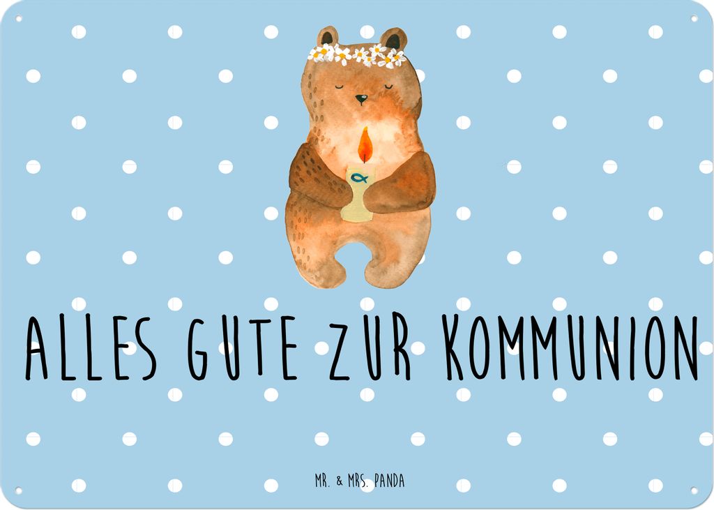 Mr. & Mrs. Panda tafel Bär Kommunion DIN A5 - Blau Pastell - Geschenk, Taufkerze, Gottes Segen, Türschild Metall, wandtafel, Schild, Wandbild, Ka...