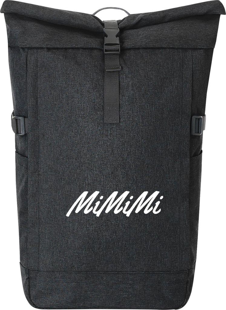 Huuraa Kurierrucksack Mimimi Schriftzug 30-44 Liter Black Melange Fairtrade Rolltop Rucksack Geschenkidee