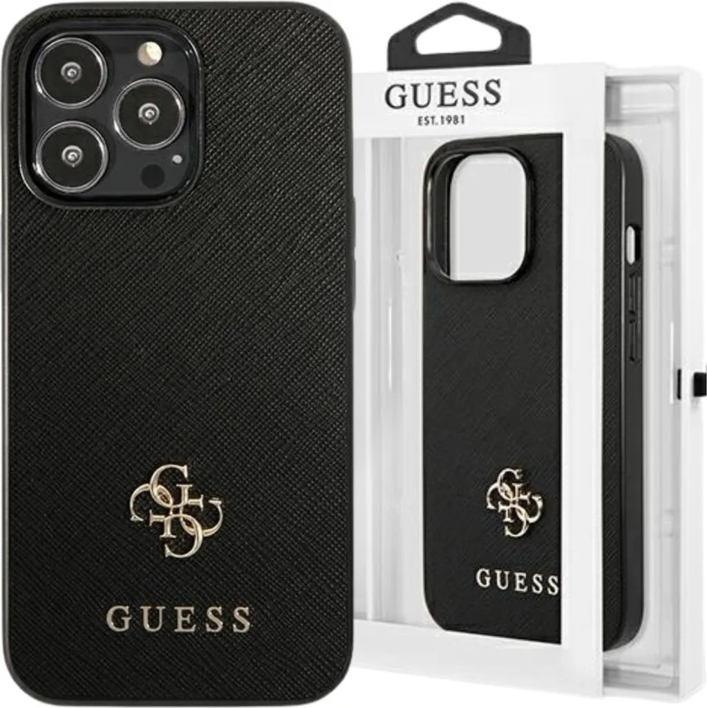 Guess Guhcp13Lps4Mk Custodia iPhone 13 Pro Saffiano Nera Logo Metallo