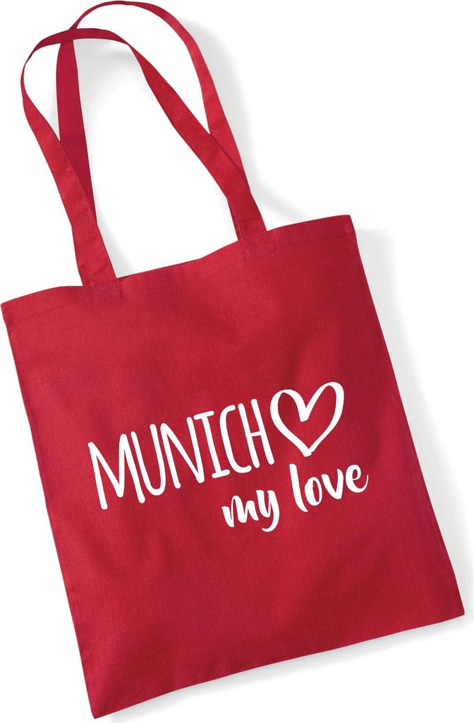 Huuraa Jutebeutel Munich my love 10 Liter Classic Red Baumwolle Tasche Geschenkidee