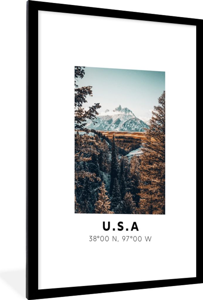 MuchoWow Gerahmtes Poster Amerika - Herbst - Berge - Schnee 60x90 cm - Poster mit Schwarzem Bilderrahmen Wandposter Rahmen Foto Bilder - Dekorati...