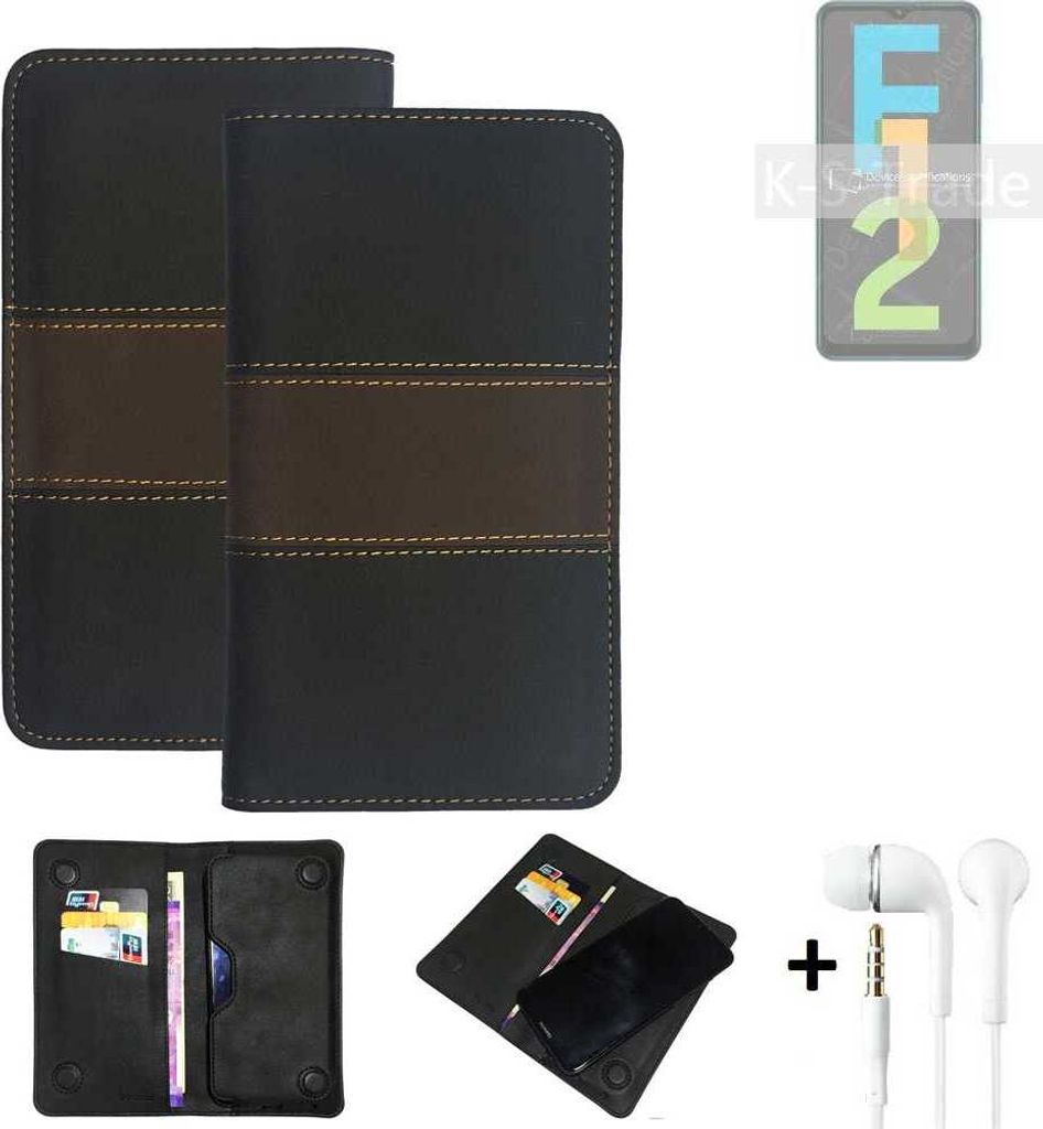 K-S-Trade Handyhülle + Kopfhörer kompatibel mit Samsung Galaxy F12 Schutzhülle Walletcase Bookstyle Tasche Schutz Case Hülle Wallet Cover