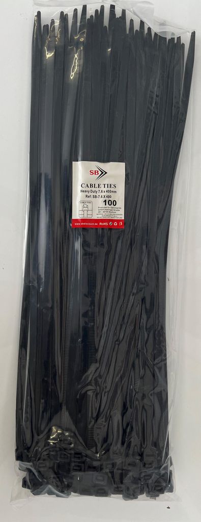 Schwerlast Kabelbinder 400 x 7,6 mm Schwarz (100 Stück) Produktbild 