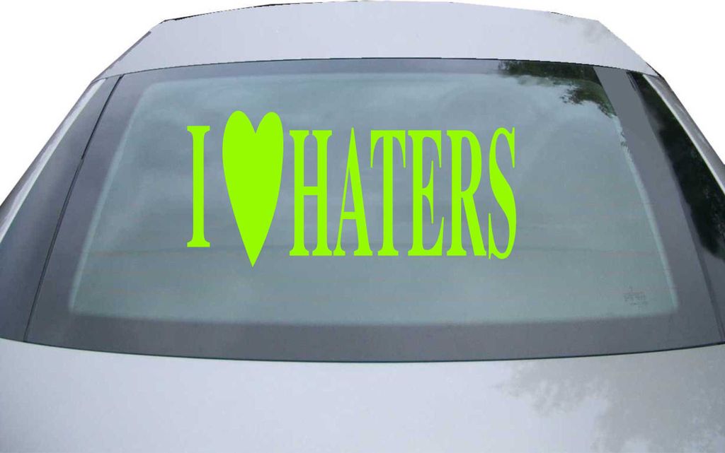 Indigos UG - Aufkleber Heckscheibe & Motorklappe DE6013 - neongrün - 600x285 mm - i Love haters - Auto Scheiben Fenster Heckklappe Tuning Racing J...