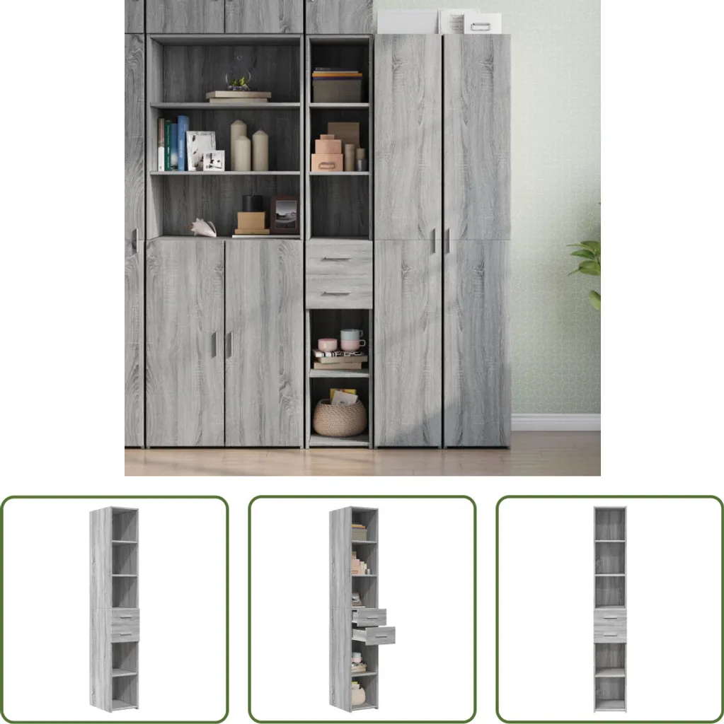 The Living Store Credenza Grey Sonoma 30x42,5x185 cm Materiale a base di legno
