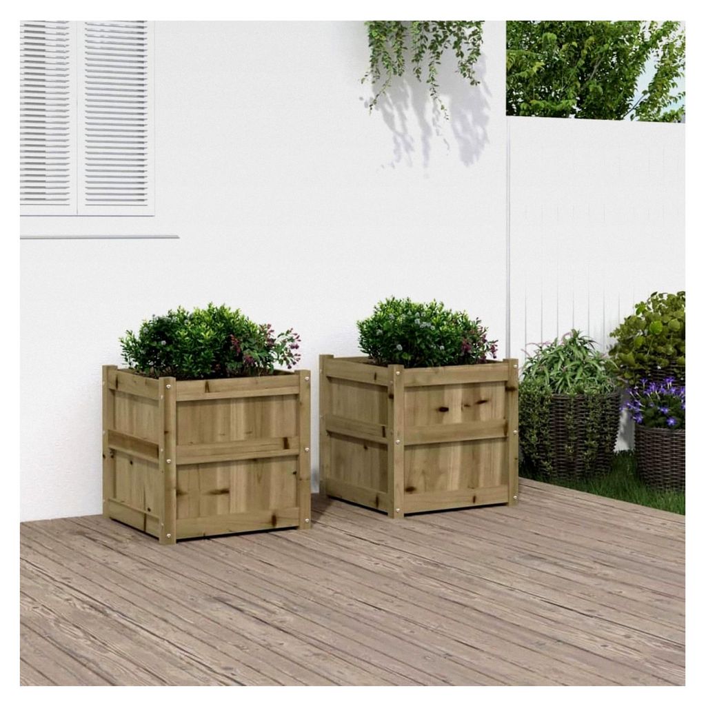 Pflanzkübel 2 Stück Kiefernholz imprägniert, Hochbeet Pflanzbeet Blumenkasten für Balkon Garten Terrasse