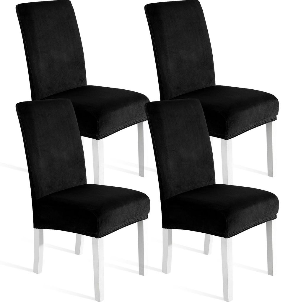 Samt-Stuhlhussen, 4er-Set, universelle Stretch-Stuhlhussen, weiche Stuhlhussen, waschbare, dekorative Stuhlhussen, kratzfeste Hussen mit hoher Rüc...