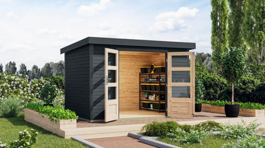 Gartenhaus Karibu Metalwood 4C Blech anthrazit 322 x 236,5 cm anthrazit