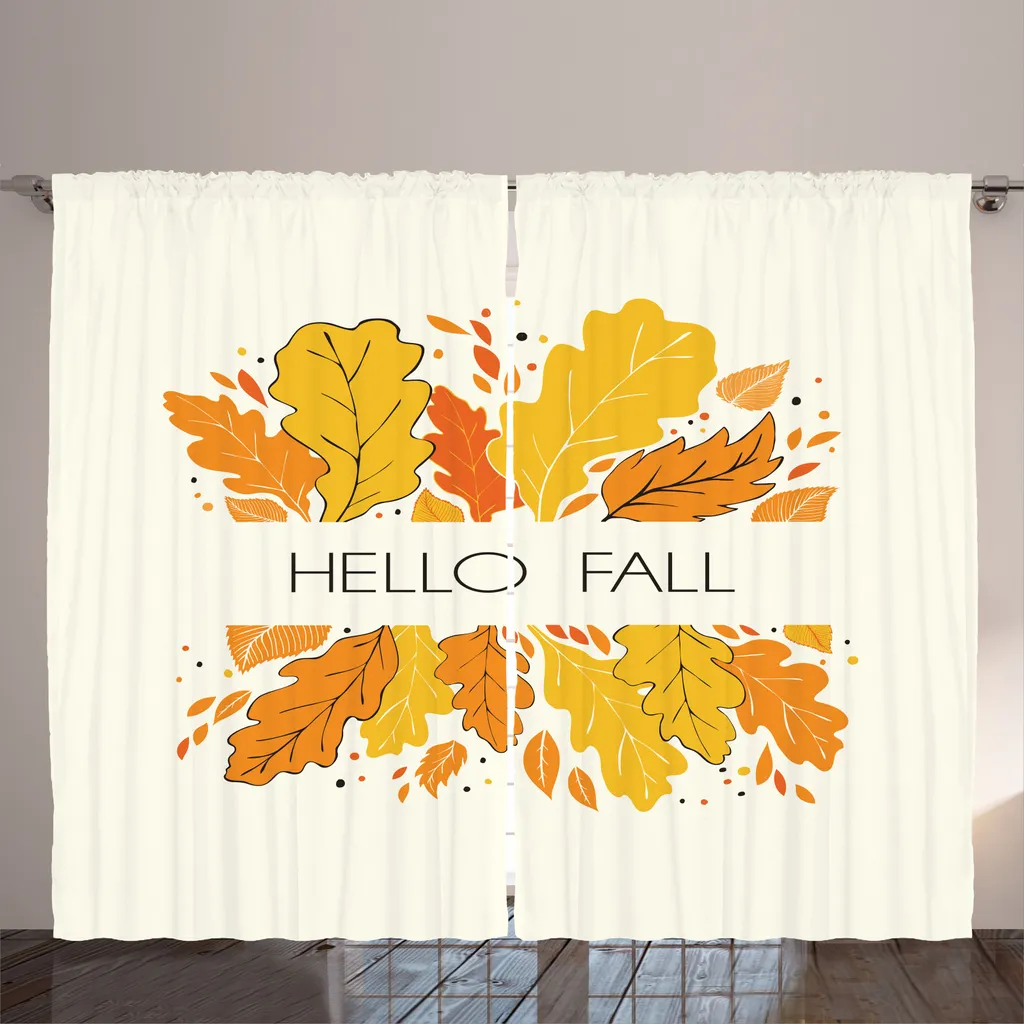 Rideau Ruban Universel à Motif Feuilles d'Arbre 280x225 cm Orange