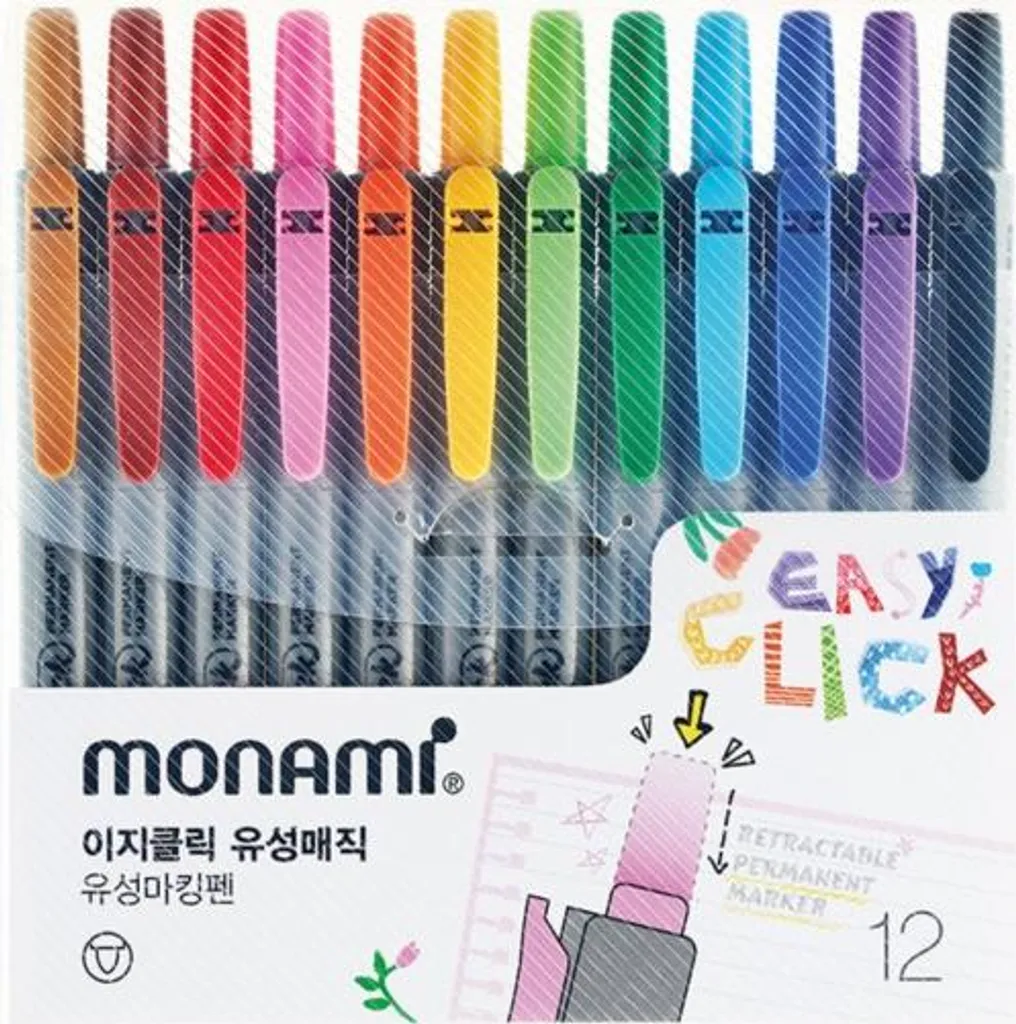 Set de 12 Marqueurs pour Logistique Monami Easy Click Utilisation 1 Main
