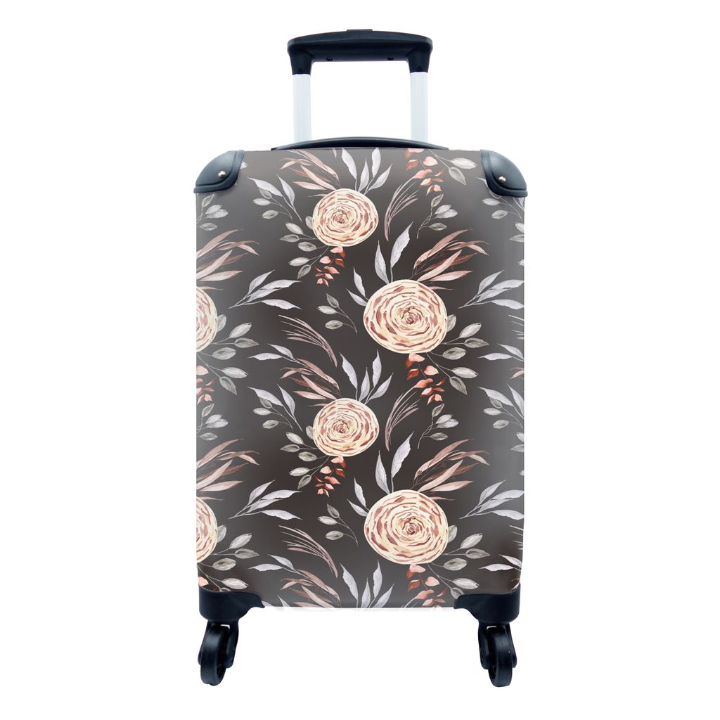 MuchoWow Koffer Handgepäck Trolley Rollkoffer Kleine Reisekoffer mit 4 Rollen - Rosen - Braun - Schwarz - Cabin Size < 55x40x23 cm & 55x40x20 cm...