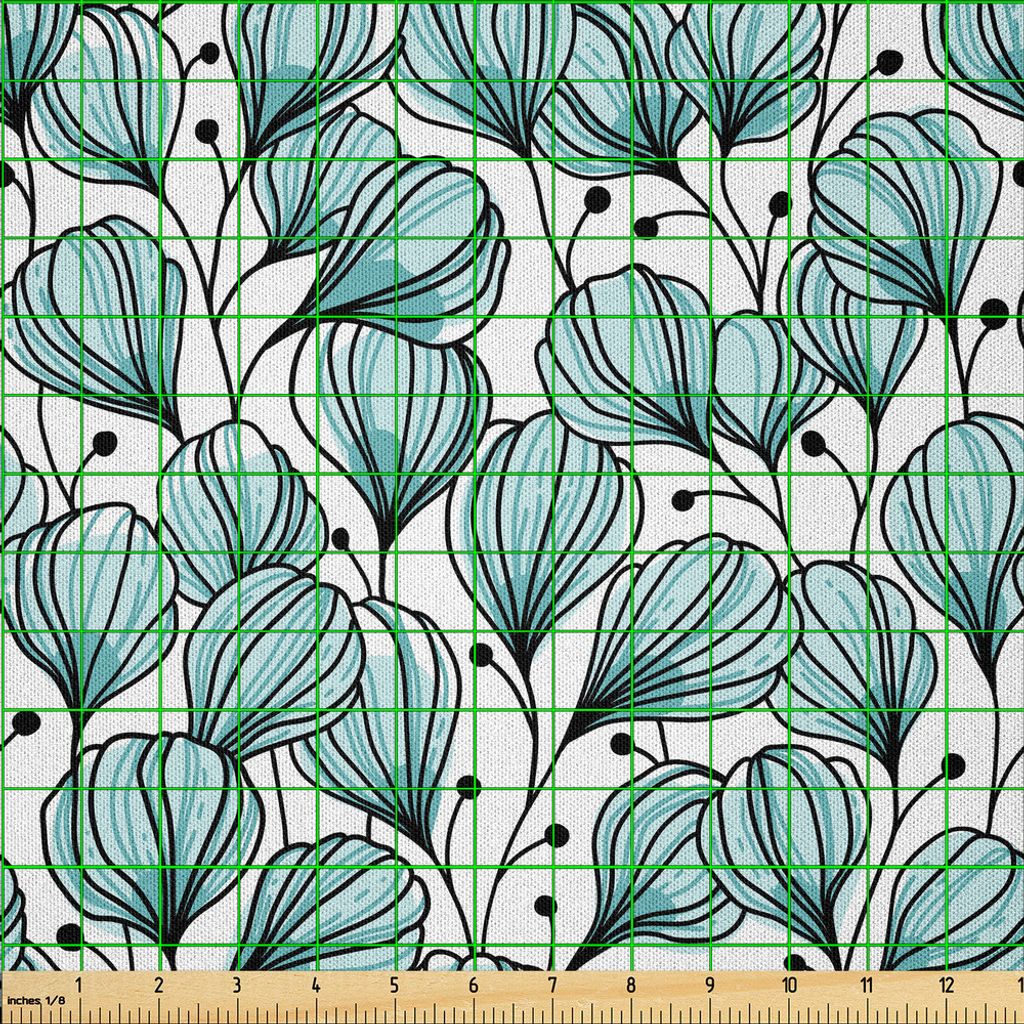 ABAKUHAUS Blumen Microfaser Stoff als Meterware , Doodle-Stil Blumen mit Blütenblättern in Blau Töne Beetpflanzen Gartenkunst, 10 M (230 x 1000 ...