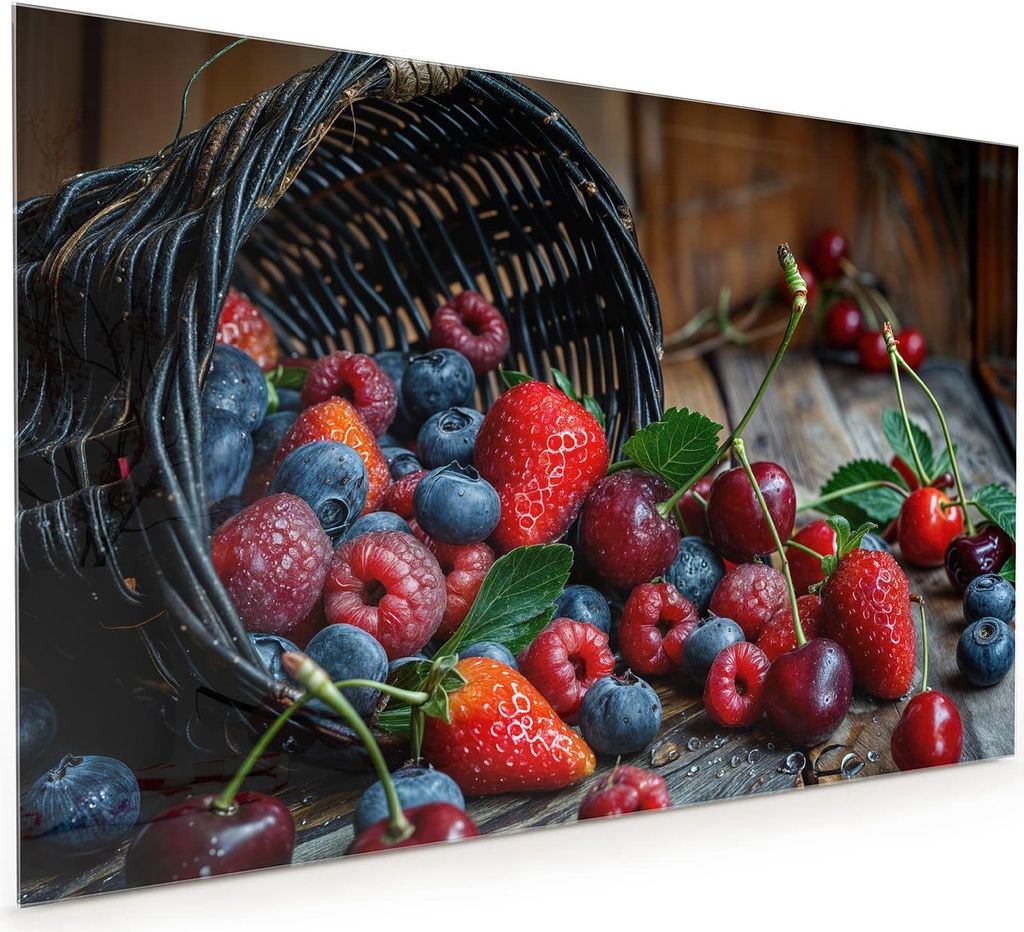 Küchenrückwand Spritzschutz Glas mit Motiv Frische Beerenkorb 40 x 40 cm
