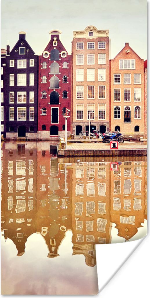 MuchoWow Poster Amsterdam - Haus - Reflexion 80x160 cm - Kinderzimmer