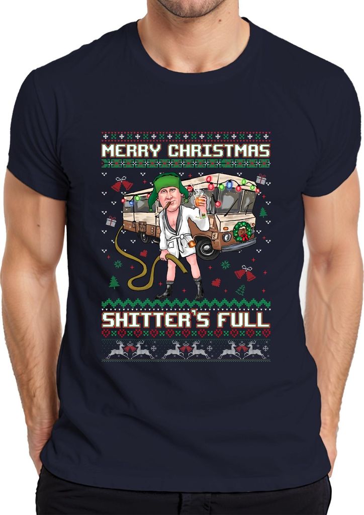 Merry Christmas Shitter's Full Weihnachten Schöne Bescherung Ugly Sweater Herren T-Shirt, Navy, M