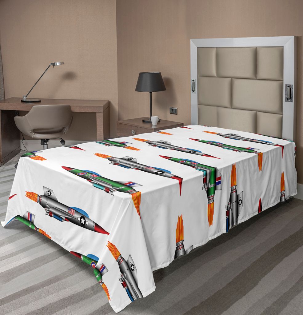 ABAKUHAUS Flugzeug Bettlaken, Sammlung Von Jet Fighters Rocket Aviation Angriffs Feuer Bomber Moderner Britischer Druck, weiches bequemes oberes Be...