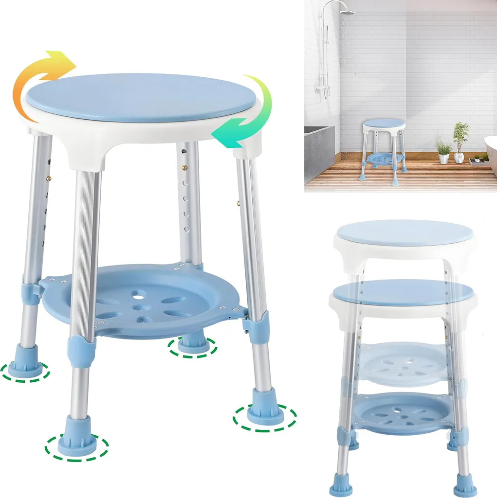 Tabouret de douche rotatif 150kg avec poignée de baignoire sécurisée