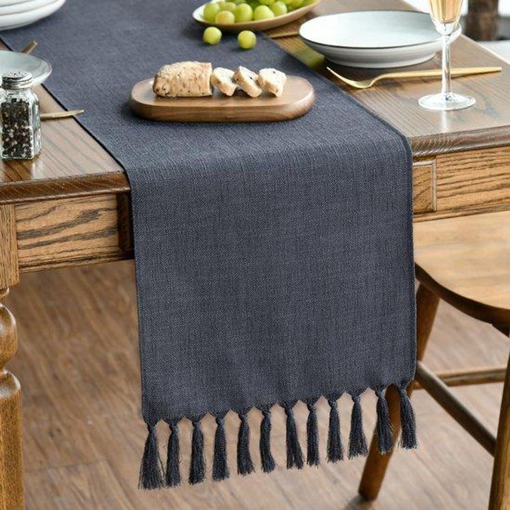 Artoid Fashion – Grafitgrauer Tischläufer im Landhausstil mit Quasten, waschbare Küchentischdekoration für Feste, Geburtstage und Hochzeiten, ...