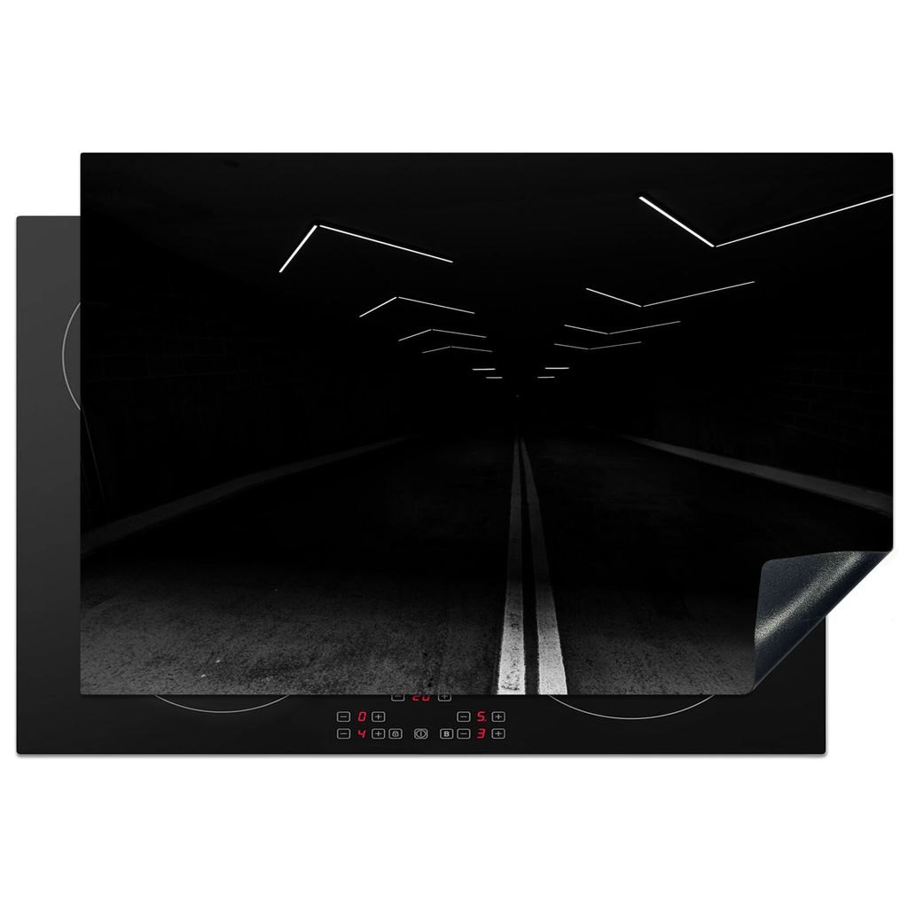 KitchenYeah Herdabdeckplatte Schwarz - Weiß - Straße - Tunnel , 76x51cm, Küche Deko, Glaskeramikkochfeld Herdabdeckung, Abdeckplatte fùr Koch...
