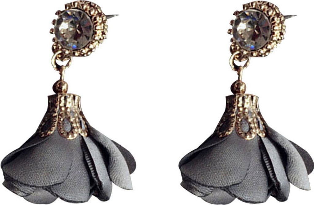 Frauen Mode Strass Blütenblätter Anhänger Tropfen Baumeln Ohrringe Schmuck Geschenk-Grau