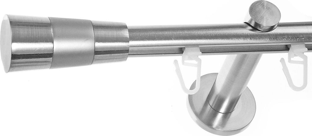 BASIT Innenlauf Gardinenstange Edelstahl Look 16mm Wandträger 1-läufig modern Kegel H70 E11