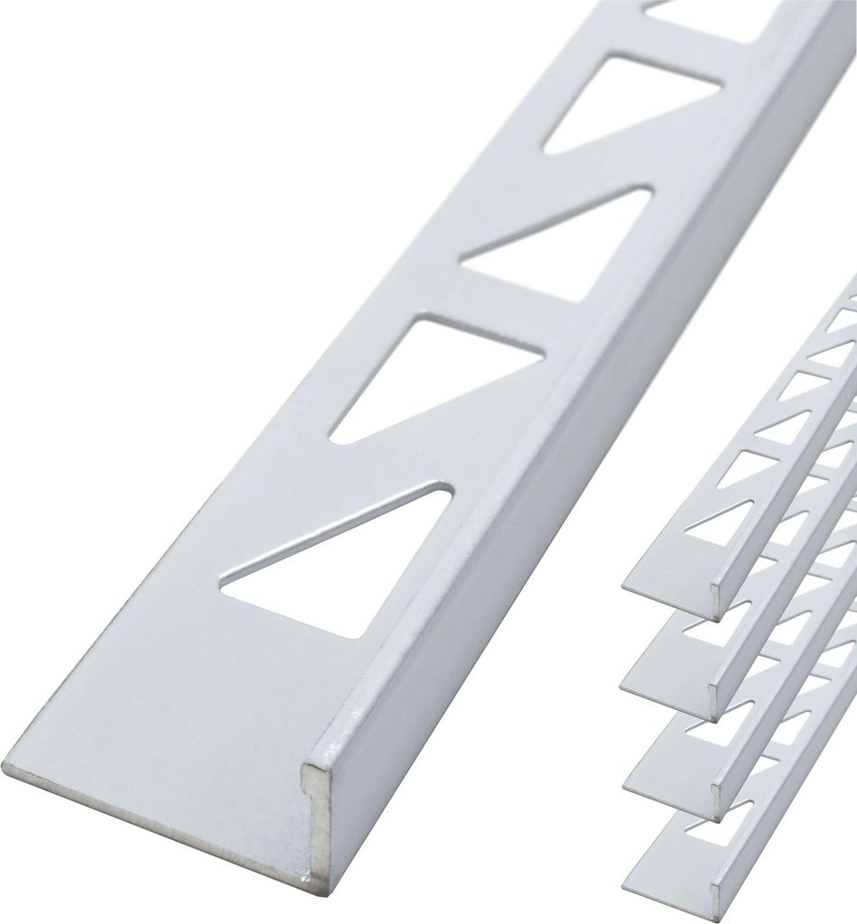 Dalsys Fliesenschiene Winkelprofil Aluminium (eloxiert) Weiß 2,5m x 8mm, 5 Stück, Fliesenprofil