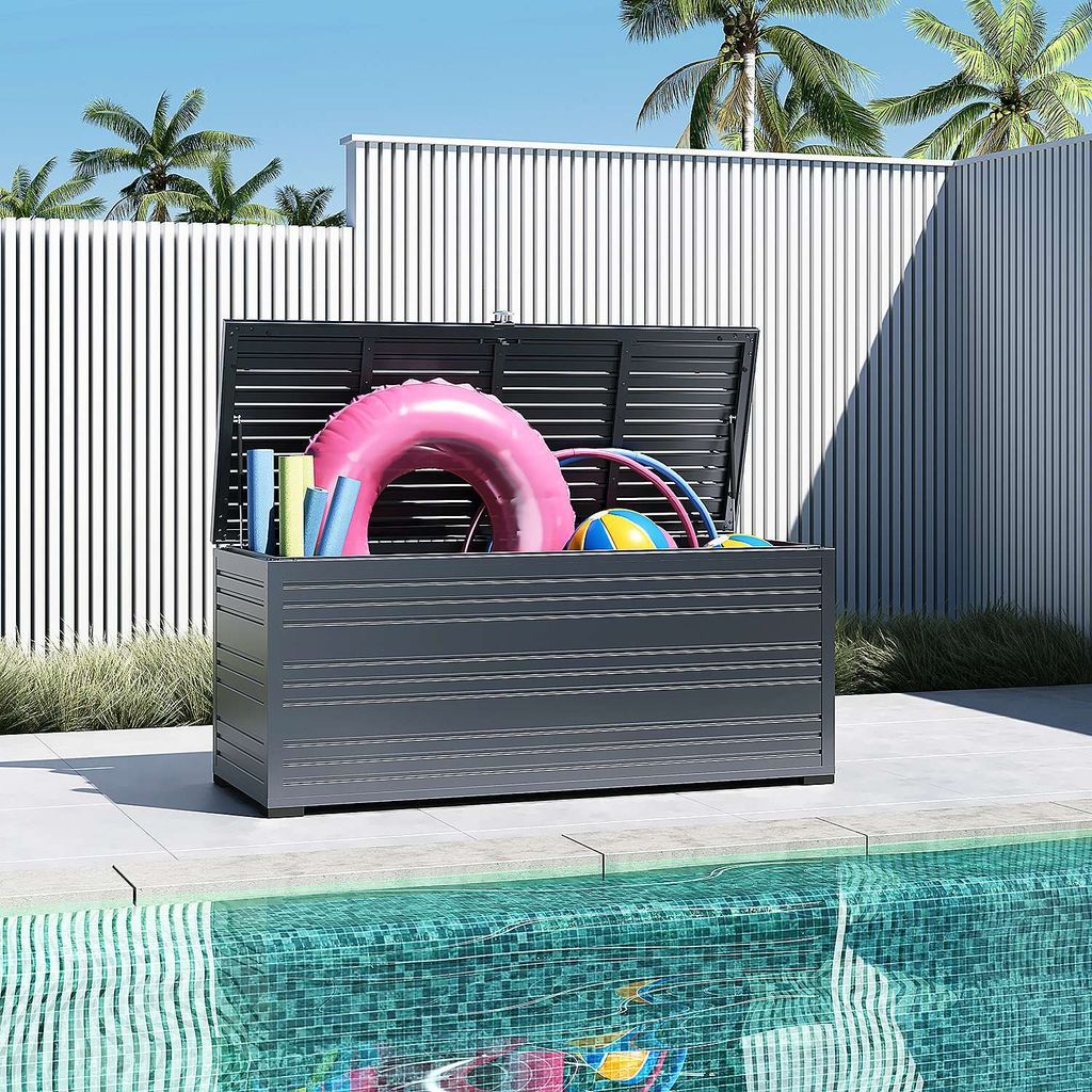 Weide Gartenbox | 100% Aluminium | Aufbewahrungsbox 1318 L | Outdoor Box mit Deckel | 200 x 86 x 79 cm