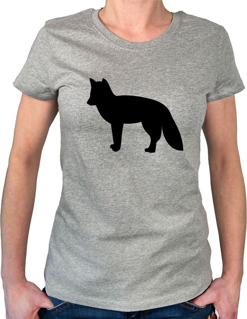 Huuraa Damen T-Shirt Fuchs Silhouette S Sport Grey Bio Baumwolle Fairtrade Damenshirt Geschenkidee