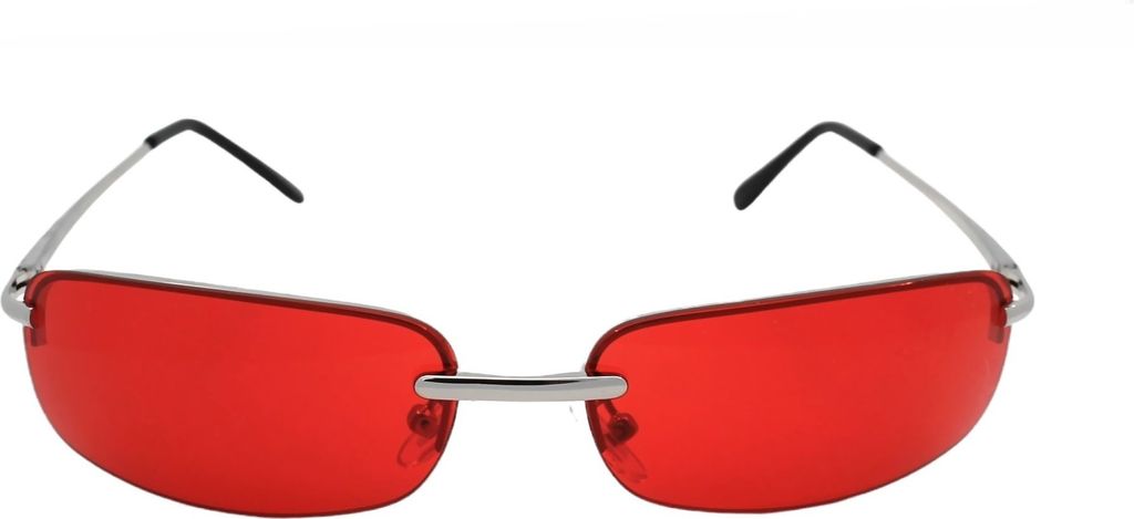 Sonnenbrille Schmal Rot Getönt eckig Rechteckig Matrix Neo Design Edelstahl Brille Damen Herren Festivalbrille mit Federgelenke