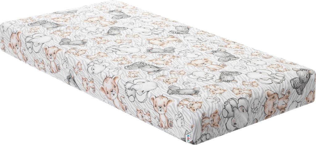 PillowPrim Hypoallergen Kinderbettlaken aus Baumwolle mit Gummizug für Matratzen 140x70 cm für 10 cm dicke Weiß mit Zebra und Löwenmotiv