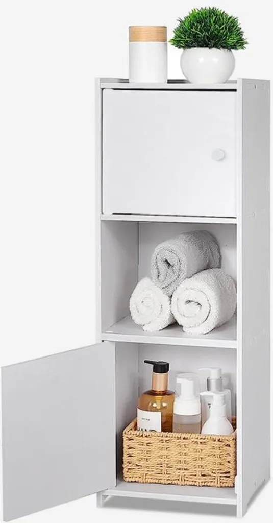 Armoire de salle de bain Hjalpo Blanche avec 2 portes et rangement