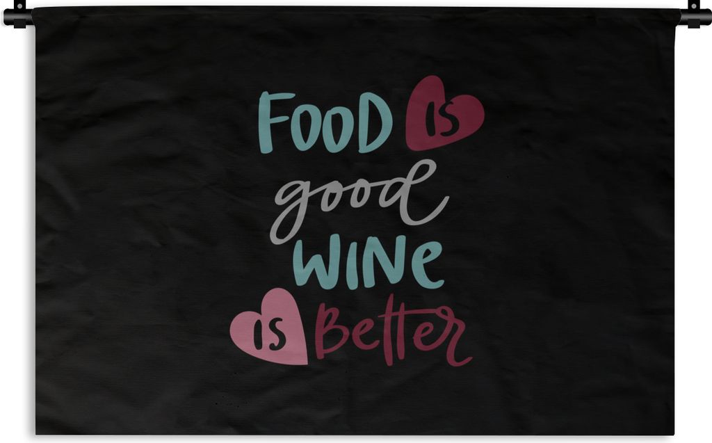 MuchoWow Wandteppich Wandbehang Zitate - 'Essen ist gut, Wein ist besser' - Sprichwörter - Wein 90x60 cm Tapisserie Dekoration Wandtuch - Wandsk...
