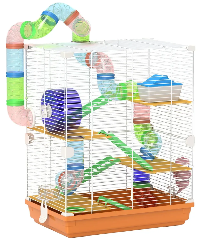 Cage hamster anti-ennui orange à étages avec kit complet accessoires