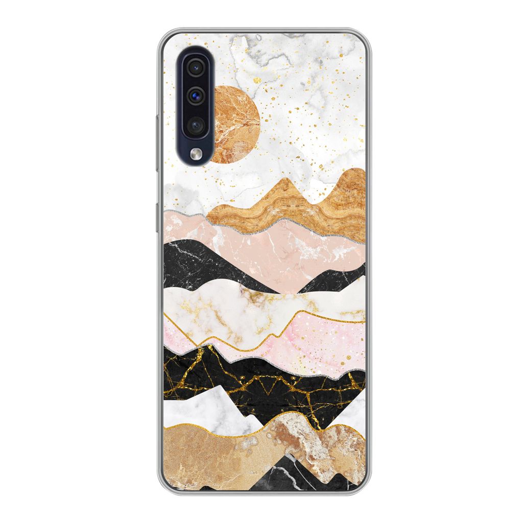 MuchoWow Handyhülle Schutzhülle Hülle für Samsung Galaxy A30s Marmor - Gold - Pastell Silikon Softcase Handy Hülle - Karteninhaber