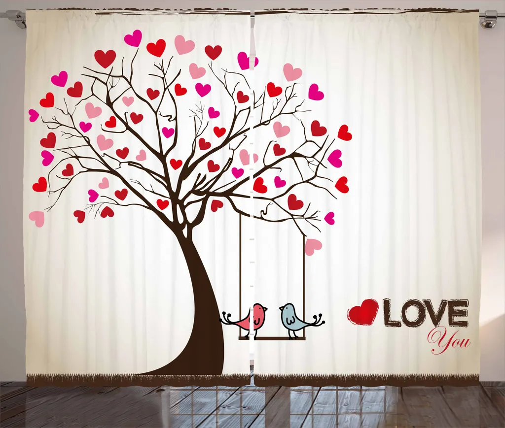 Tenda ABAKUHAUS Rustica Shabby Chic Cuori - 280x175 cm Multicolore