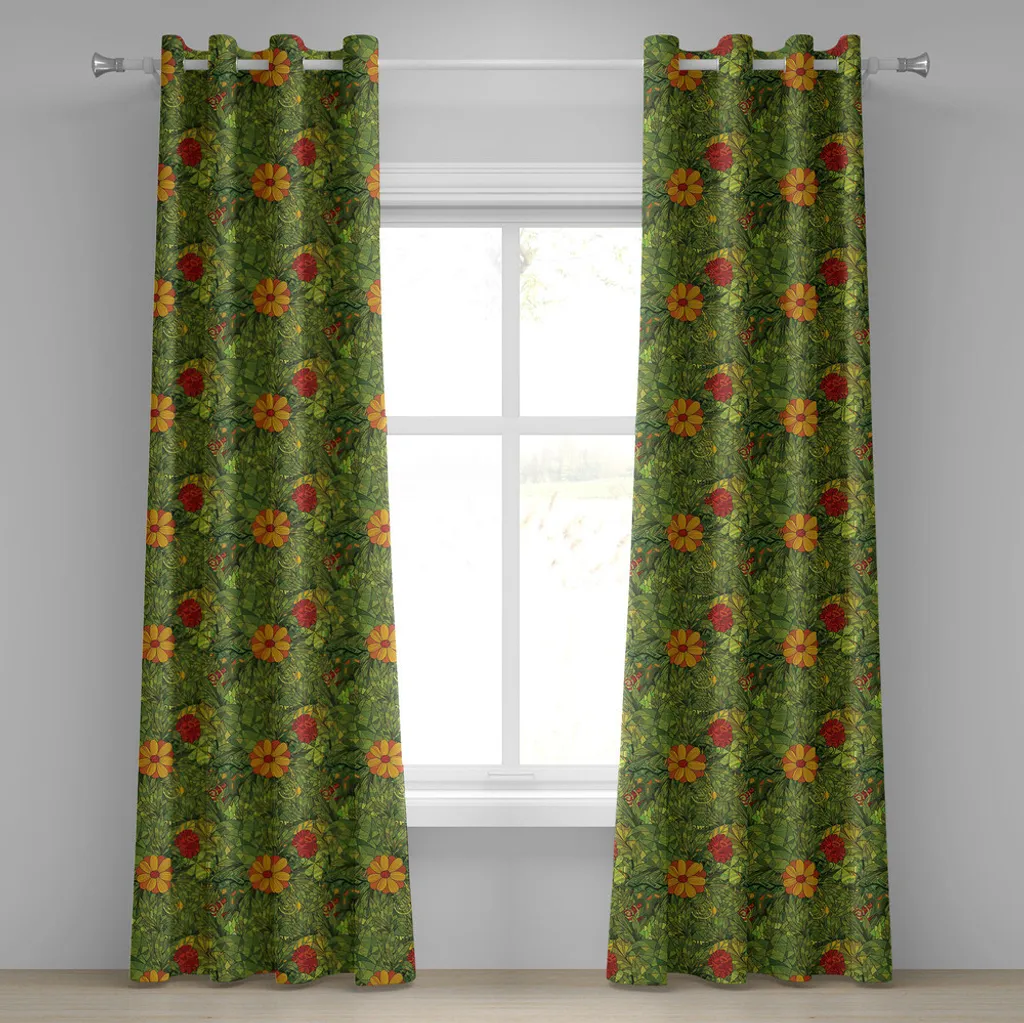Rideau design rétro motif floral et feuillage jungle 280 cm x 245 cm
