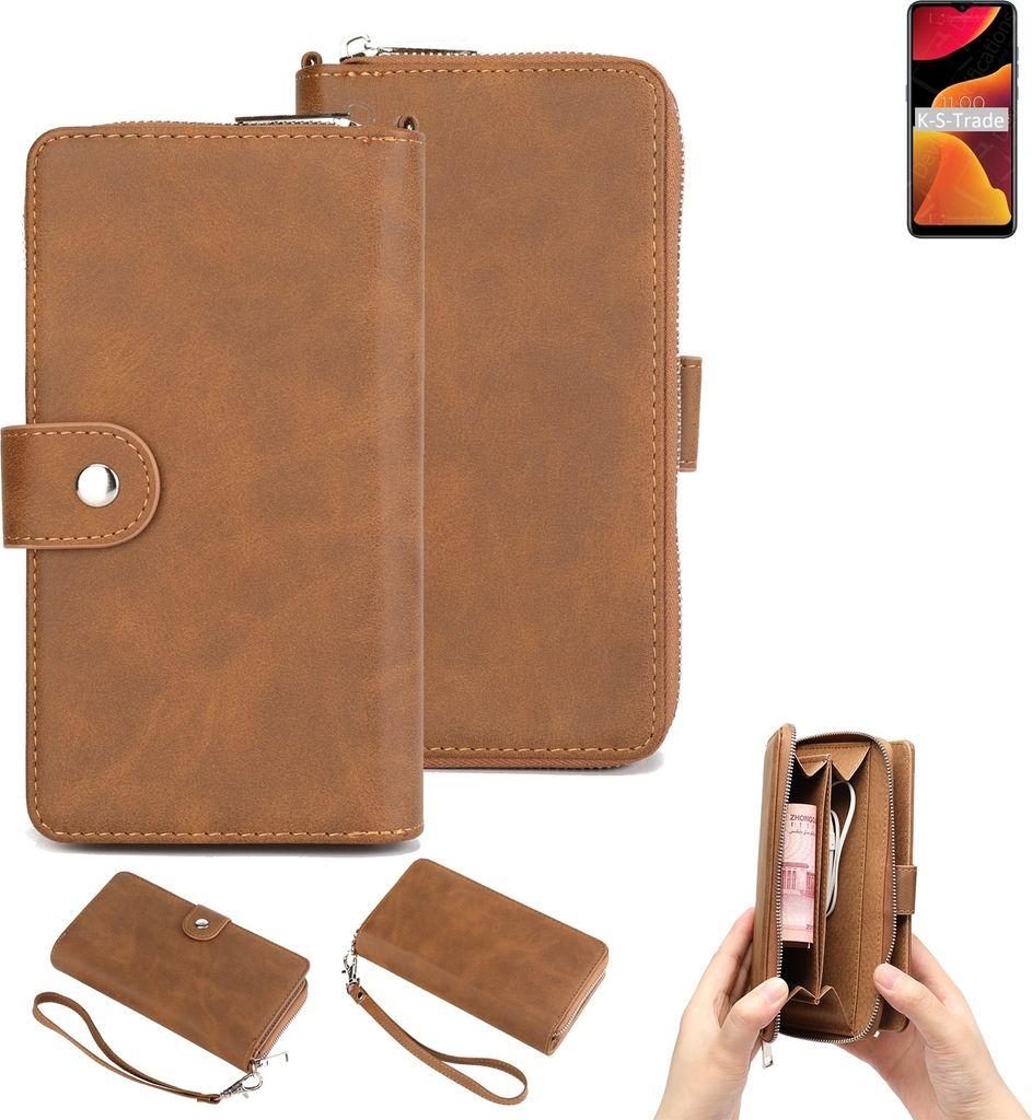K-S-Trade Handyhülle Schutzhülle kompatibel mit BQ Mobile BQ-6645L Element & Portemonnee Tasche Handytasche Case Etui Geldbörse Wallet braun (1x)