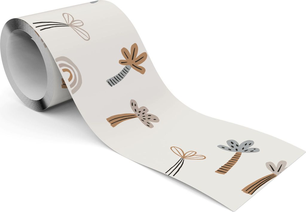 Muralo Selbstklebende Bordüre Tapetenbordüre BÄUME Palmen Regenbogen Boho Stil