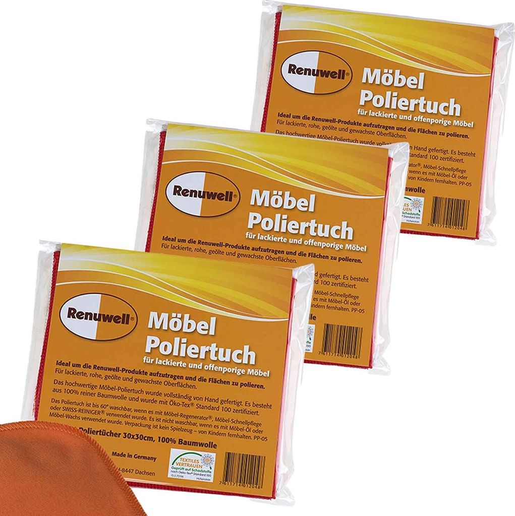 Renuwell Möbel Poliertuch Möbelpflege Baumwolltuch Spar-Set 3 × 4er Pack