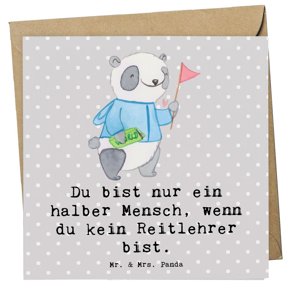 Mr. & Mrs. Panda Deluxe Karte Reitlehrer Herz - Grau Pastell - Geschenk, Klappkarte, anlasskarte, faltkarte, Glückwunschkarte, doppelkarte, Grußk...