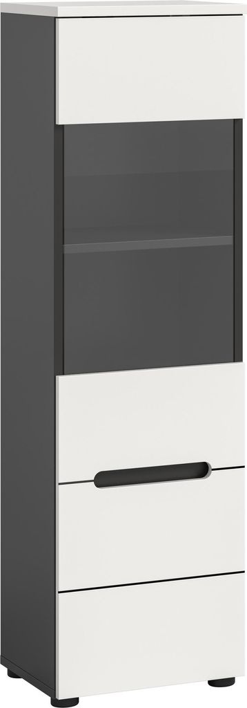 Vitrine >Canu< in Basalt Grau / Weiß - 36x125x33cm (BxHxT)