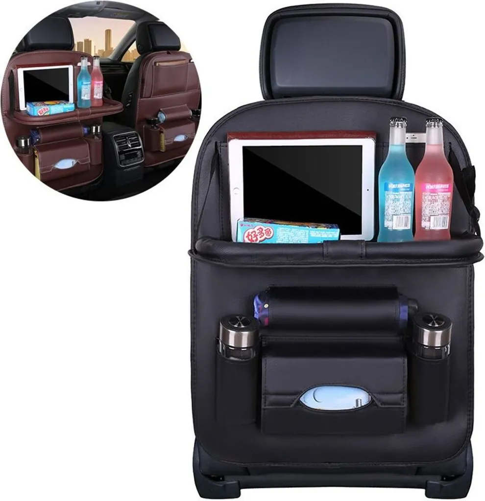 Coprisedile Auto Bambini con Tavolino | Organizer Nero Multi-Tasca
