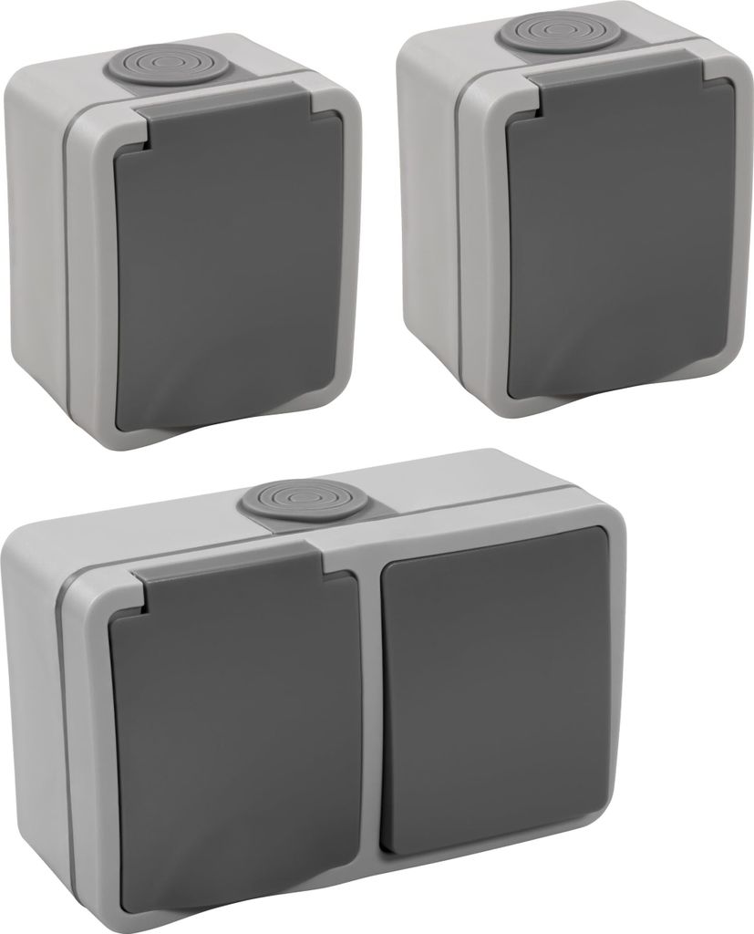 MC POWER Feuchtraum Schalter Steckdosen Set | Fix Heizkeller | IP54 Steckanschluss grau