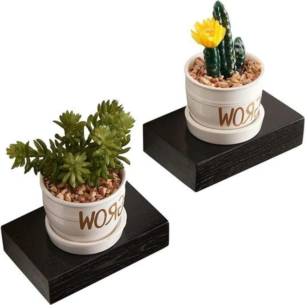 Etagère flottante bois noir compacte - Set de 2 tablettes chêne massif - 4
