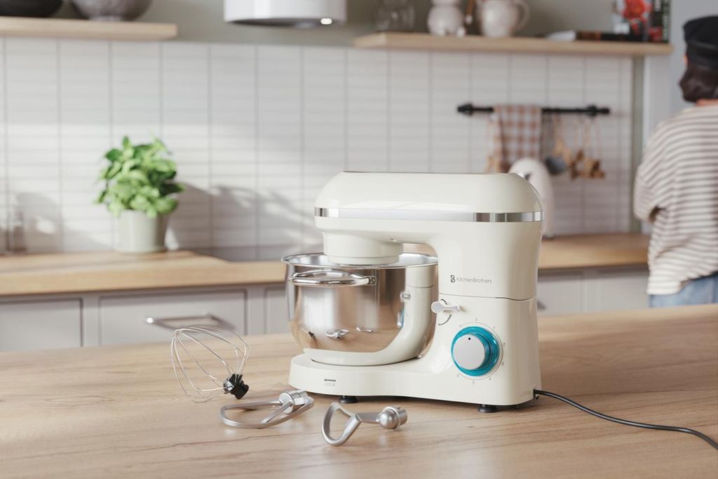 KitchenBrothers 2000W Küchenmaschine - Küchenroboter - 6,2L - Mixer mit Rührschüssel - Küchenmixer - Champagner